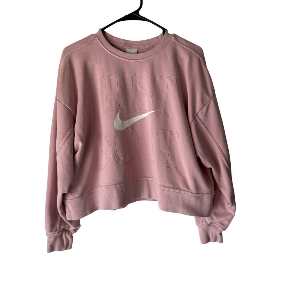 Nike Sweatshirt Womens Medium Pink Just Do It‎ Swoosh Cropped Pullover Dri-FIT